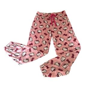 HELLO KITTY SANRIO Pajama Pants Pink Bowl Sleepwear Pink White Lines Sz multiple